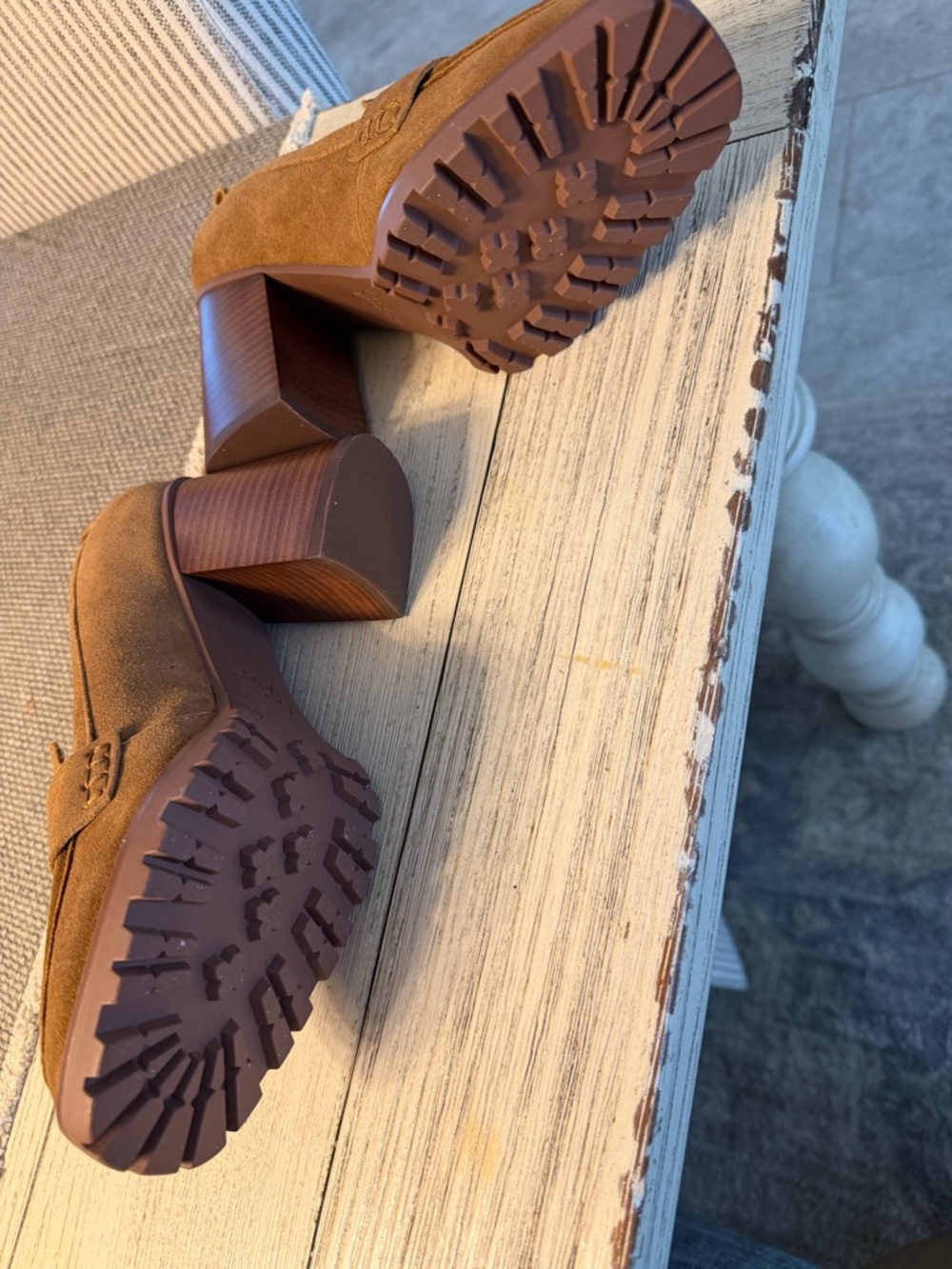 Crown Vintage Camel Suede Platform Loafer Heels sz 8 NEW - Picture 3 of 4